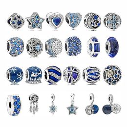 925 Sterling Silver Beads Fish Sea Turtle and Blue-Eyed Fox Blue Series Charm Fit Pandora Bracelet or Necklace Pendants Lady Gift