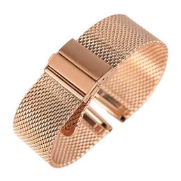 Fold Over Clasp Band Mesh Stainless Steel Strap 16mm 18mm 20mm 22mm es Replacement Bracelet Black Silver Rose Gold G220420
