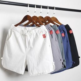 Men's Casual Drawstring Solid Short Pants Comfortable Cotton Linen Board Shorts Male Clothing Gym Running Shorts 220421