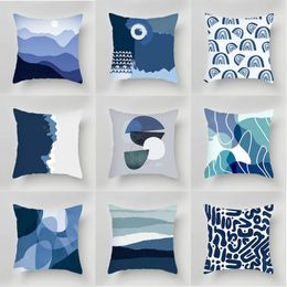 Cushion/Decorative Pillow Nordic Abstract Ink Blue Contrast Color Personality Case Bedside Sofa Backrest Multifunctional Bedroom Decoration