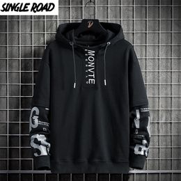 Single Road Mens Hoodies Patchwork Fashion Harajuku Sweatshirt Hip Hop Japanese Streetwear Casual Black Oversized Hoodie 220402