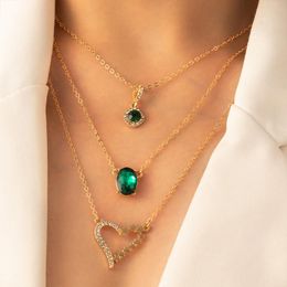 Pendant Necklaces Boho Green Stone Water Drop Alloy Necklace For Women Fashion Heart Gold Colour Beaded Party JewelryPendant