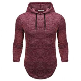 2022 Spring Autumn Men T Shirt NEW Trendy Casual Long Sleeve Slim Men's Tops Stretch T-shirt Comfortable Hooded T Shirt pullover L220730