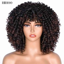 honey blond wig UK - HXY Wigs Short Afro Kinky Curly Wigs with Bangs for Black Women Synthetic Wig Natural Blond Honey Brown Cosplay Lolita 0609