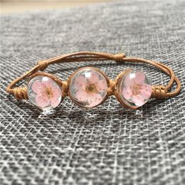 Charm Bracelets Dried Flower Bracelet For Women Fashion Woven Female Bangles Trendy Glass Ball Gypsophila Pendant JewelryCharm