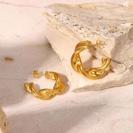 twisted gold hoops Canada - Hoop & Huggie Arrive Stainless Steel Shape Croissant Chunky Earrings For Women 18K Gold Plated Twisted Circle JewelryHoop HuggieHoop