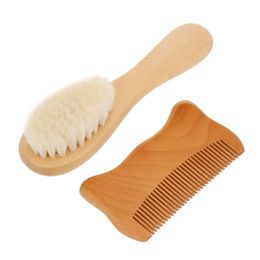 2pcs Set Baby Hair Brush Comb Natural Wool Wooden Hairbrush Newborn Infant Comb Head Massager
