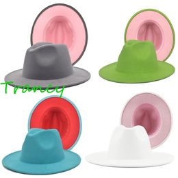 Hat lime green pink Panama felt jazz church top cap women fes hats for men 220623