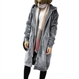 Women's Hoodies & Sweatshirts 2022 Autumn Thick Warm Hooded Basic Coats Women Casual Loose Lady Winter Long Black Fleece Femme