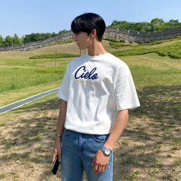 korean printed shirts men Canada - Men's T-Shirts Summer Short Sleeve Casual Letter Print T-shirt For Men Korean Fashion Loose Round Collar White Tee Tops 2Y8122Men's