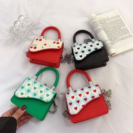 girls princess handbags 2022 Korean love heart printed one shoulder bags lady style children cherry chain lipstick cross-body bag F1404