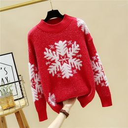 Women's Sweaters Autumn Winter Fashion Women Red Christmas Female Warm Snow Knitted Sweater Turtleneck Basic Tops Pullover 1053Women's