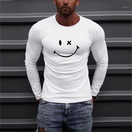 Men's T-Shirts Feitong Smile Printed Fashion T Shirt Slim Casual Loose O Neck Button Long Sleeve T-shirt Top Pullovers Tshirts Men 2022