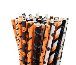 Disposable biodegradable paper straw bar & Restaurant Halloween party decoration Ghost Jack-o-lantern 25 into the bag Pumpkin Party Event Supplies SN4650