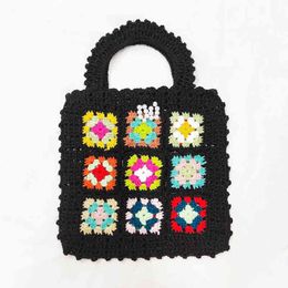 Bohemian Crochet Women Handbags Knitted Small Tote Bag National Granny Square Shoulder s Casual Summer Beach Bali Purses 220801