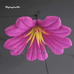 Personalised Luminous Purple Inflatable Flower 2m/3m Hanging Air Blow Up Lily Flower With LED Light For Concert Stage Decoration