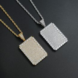 Pendant Necklaces Hip Hop Claw Setting CZ Stone Bling Iced Out Geometric Square Pendants For Men Rapper Jewellery Drop