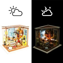 Robotime DIY Lisa Tailor shop with Furniture Children Adult Doll House Miniature Dollhouse Wooden Kits Toy DG101 220725