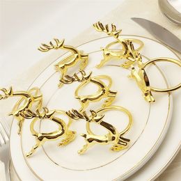 SHSEJA 12PCS Christmas deer napkin rings Silver Gold Alloy napkin buckle napkin buckle hotel wedding party table decoration 201120