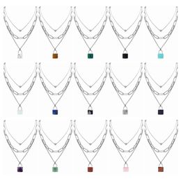 Multi Layered Gemstone Lock Pendant Necklace Chunky Punk Silver Chain Choker Cuban Link Statement Jewellery for Women and Girls