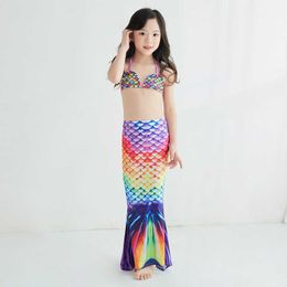 Mermaid 31 Two-Pieces Colours Kids Swimsuits Cute Baby Girls Seven-color Print Rainbow Bodysuits Set With Cap Swimwear Fashion Comfortable