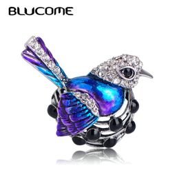 bird clips Australia - Pins Brooches Blucome Fashion Bird Hen Laying Eggs Shape Brooch Full Crystals Blue Enamel Women Kids Shirt Coat Clips Clothes JewelryPins