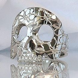 Wedding Rings Luxury Male Female Crystal Hollow Skull Ring Charm Silver Colour Engagement Punk White Zircon For Women Men Wynn22