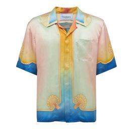 Casablanca 22ss Silk Shirts Island Scenery Oil Painting Colour Printing Casual Loose Men and Women Short Sleeve Shirt Casablanc