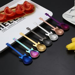 Home 304 stainless steel coffee spoon creative guitar spoon stirring spoons titanium ice bar music Dessert spoonT2I5523