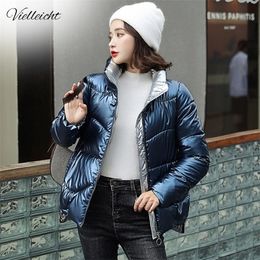 Vielleicht Women Short Coat Parkas Female Glossy Winter Jacket Women Warm Thick Shinny Coats Plus Size 3XL Down Jacket Parka 201027