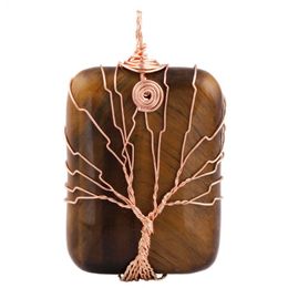 Pendant Necklaces Natural Tiger's Eye Stone Wire Wrapped Tree Of Life Charms For Jewellery Making Necklace AccessoriesPendant
