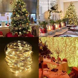 6PCS Led Fairy Lights Copper Wire String 5/10M Holiday Outdoor Lamp Garland For Christmas Tree Wedding Party Decoration D2.0