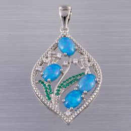 Pendant Necklaces Hollow Plant Ocean Blue Fire Opal Green CZ Silver Plated Jewellery For Women NecklacePendant NecklacesPendant
