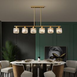 Pendant Lamps Strip Restaurant All Copper Lamp Luxury Crystal Ceiling Chandelier Modern Simple Villa Dining Table Bar Gold LampPendant