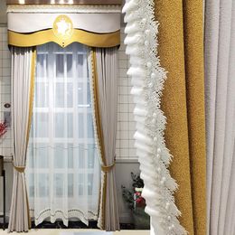 Curtain & Drapes Custom Nordic Modern Simple Jacquard Texture Splicing Lace Yellow Grey Girl Blackout Valance Tulle Panel M1254Curtain Drape