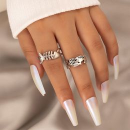 Lovely Fish Silver Color Joint Ring Sets for Women Girls INS Trendy Alloy Metal Geoemtry Party Jewelry 2pcs/sets