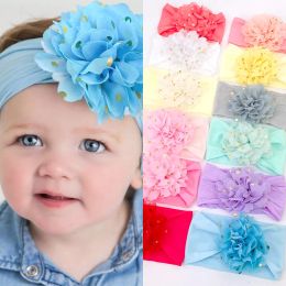 Europe Infant Baby Girls Dots Flower Headband Kids Nylon Elastic Hairband Children Candy Colour Bandanas Head Band Hair Accessory 14 Colours