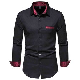 Black Patchwork Paisley Shirt Men 2022 Brand Business Slim Fit Long Sleeve Dress Shirt Mens Button Up Shirts Camisa Masculina L220704