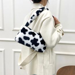 Evening Bags Fashion Women Cow Print Mini Shoulder Female Winter Plush Underarm Soft Fluffy Tote Small Purses Shopping TotesEvening