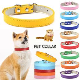 Dog Collars & Leashes Pet Neck Ring PU Adjusted Dogs Collar Strap Puppy Cat Safety Buckle Supply Solid Color AccessoriesDog