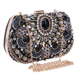 Evening Bags Rhinestone Diamond Bag Women Black Shell Hand Bridal Wedding Party Purse Ladies Crystal Bead Day Clutch Chains BagEvening