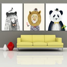 3 Panel Cute Pear Lion Panda Animal Canvas Painting For Kids Rooms Wall Art Picture Poster For Home Decor