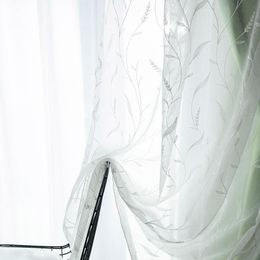 Curtain & Drapes Pastoral Style Reed Shape Embroidery White Fabric For Living Room Bedroom Tulle Sheer Voile Decorative Window TreatmentCurt