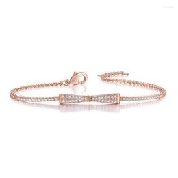 Link Chain Tennis Bracelet For Women Girl Sweet Delicate Bowknot Shiny Full CZ Zircon Rose Gold Silver Color Wedding Gift Fashion Jewelry Ke