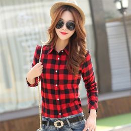 Brand Women Blouses Long Sleeve Shirts Cotton Red and Black Flannel Plaid Shirt Casual Female Plus Size Blouse Tops 210302