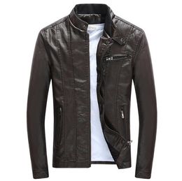 Men's Jackets Spring Autumn PU Leather Stand Collar Coats Male Motorcycle Slim Outerwear Mens ClothingMen's