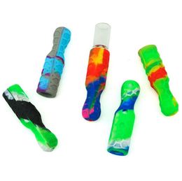 Colorful Silicone Skin Pyrex Thick Glass Pipes Dry Herb Tobacco Catcher Taster Bat One Hitter Smoking Nails Tip Straw Filter Mouthpiece Cigarette Holder DHL Free