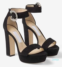 2022-Summer Luxury Brand Mionne Platform Sandals Shoes !! Sexy Women's Pumps Crystal Buckle Block Heels Lady Dress Party Wedding EU35-43