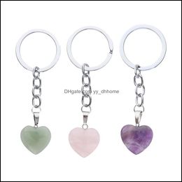 Key Rings Jewellery Keychains Heart Shape Natural Stone Charm Pendant Purse Bag Ring Chain Gift Drop Delivery 2021 Tdjpq