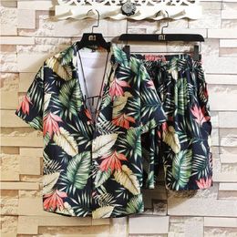 Men's Tracksuits Seaside Beach Holiday Suit Male Loose Big Size Couple Tide Brand Shortsleeved Flower Shirt Casual Two-piece Men Short SetsM